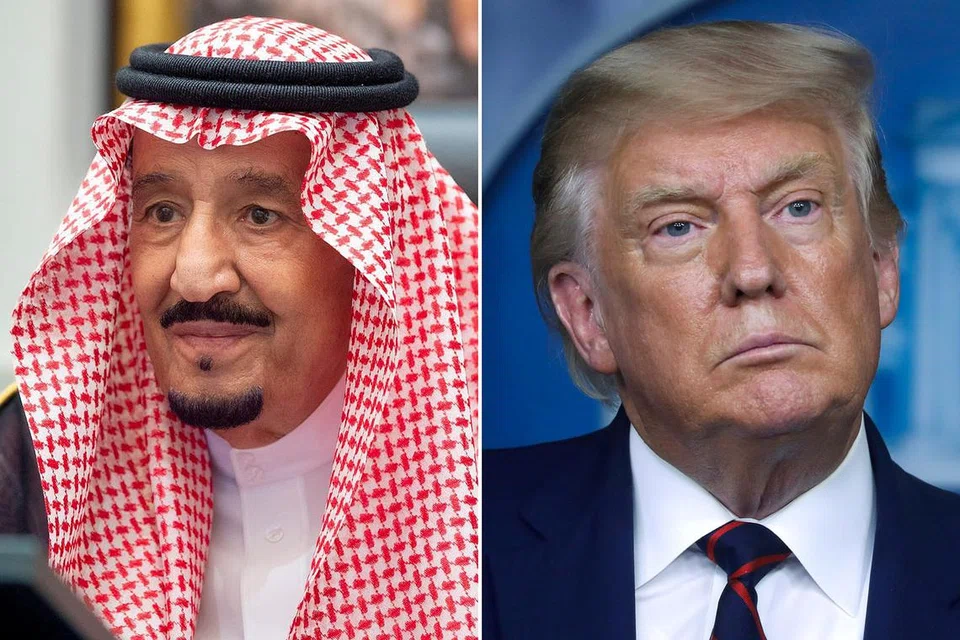 MAHU ADIL DAN TETAP: Raja Salman mengatakan kepada Encik Trump beliau menghargai usaha Amerika menyokong perdamaian, tetapi juga mengongsi keinginan Arab Saudi melihat penyelesaian adil dan kekal bagi masalah Palestin, berdasarkan Inisiatif Damai Arab yang dibentangkan oleh kerajaan itu pada 2002. - Foto-foto REUTERS