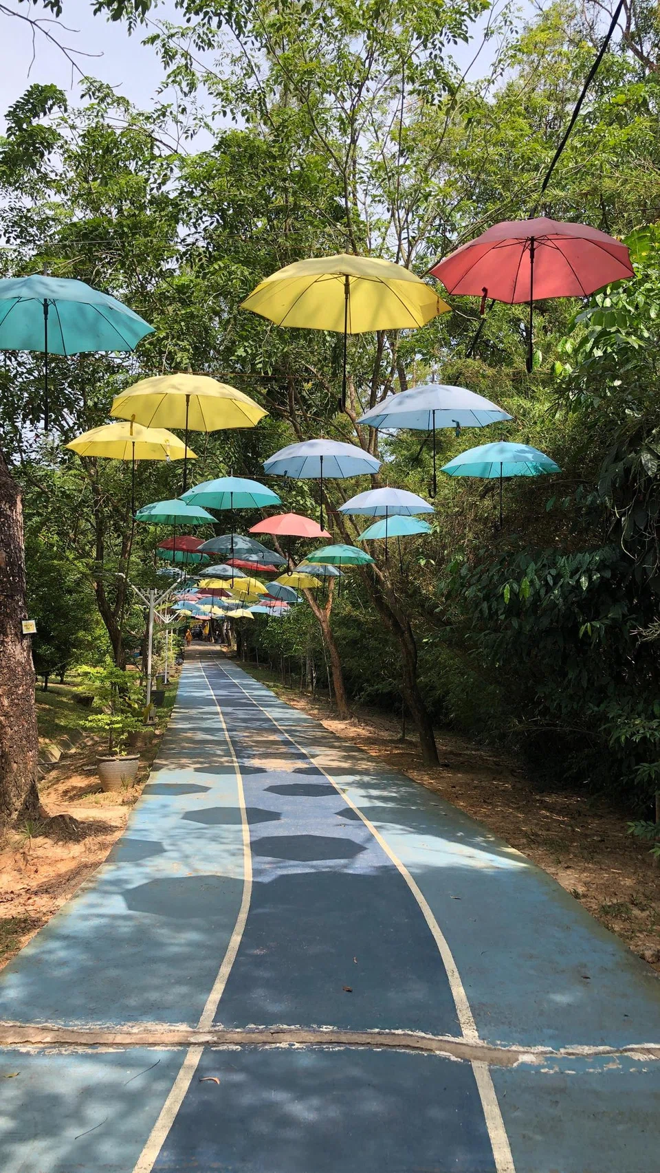 ‘DIPAYUNGI’ SEPANJANG JALAN: Hiasan payung tergantung persis The Umbrella Sky Project yang menyebar pesan tentang kepentingan memperkasa jiwa mereka yang mempunyai masalah hiperkaktif kekurangan tumpuan (ADHD) turut ditemui di Taman Rusa.
