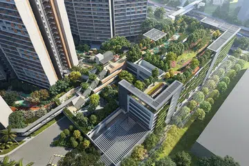 GALAK GAYA HIDUP SIHAT: Kemudahan kecergasan di taman atas bumbung serta ruang untuk berlari-lari anak di projek BTO Queen's Arc direka untuk menggalak penduduk mengamalkan gaya hidup sihat. - Foto HDB