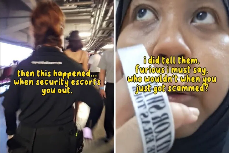 Cik Nursyabilla Sreef Udin (kanan), kecewa apabila beliau diminta keluar dari konsert Taylor Swift di OCBC Arena pada 4 Mac kerana tiketnya didapati dimiliki beberapa orang lain.