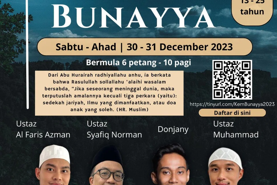 ‘KEM BUNAYYA’: Perkhemahan yang dikhususkan bagi remaja lelaki berusia 13 hingga 25 tahun ini akan diadakan pada 30 hingga 31 Disember 2023 di Masjid Mydin.