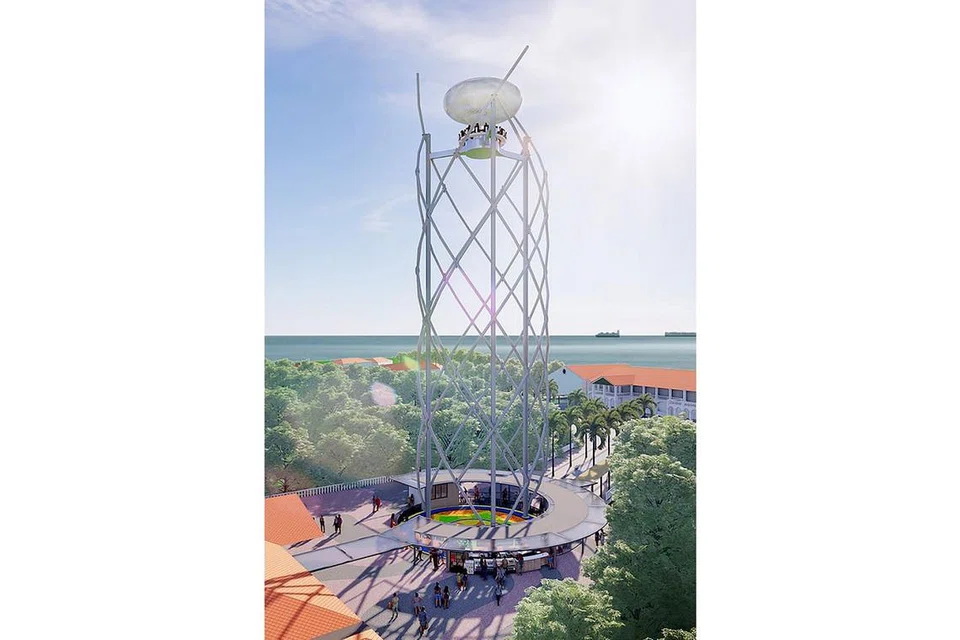 TARIKAN BARU: Lakaran artis bagi tarikan gondola berputar SkyHelix Sentosa yang akan menawarkan pemandangan dari ketinggian 35 meter. Tarikan itu merupakan empat tarikan baru di Singapura yang boleh dijangkakan bermula tahun ini. - Foto ONE FABER GROUP