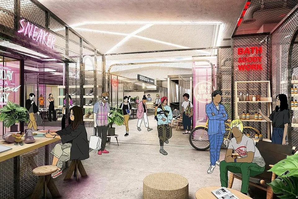 LAKARAN ARTIS BUGIS VILLAGE DAN BUGIS STREET. - Foto CapitaLand, FARM Architects