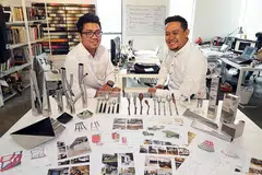 KEMBANGKAN POTENSI: Encik Ibrahim Mohamad Iskandar Abdul Rahman (kanan) dan Khairul Reza Suradi menubuhkan Studio Consultants Norm Design bersama seorang lagi rakan kongsi, dengan memberi tumpuan kepada perabot dalam sektor pelayanan. - Foto FARID HAMZAH