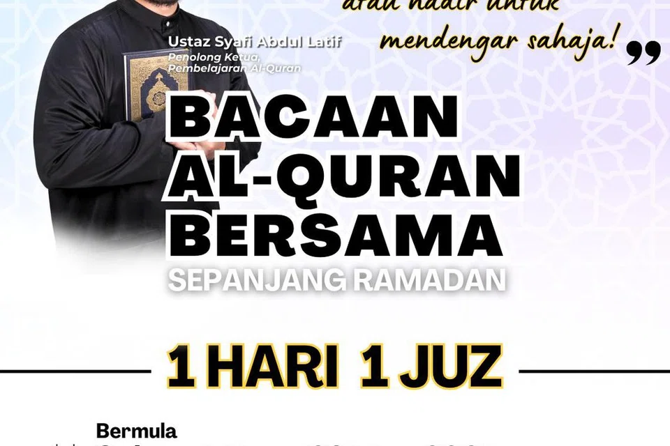 ‘Bacaan Al Quran Bersama 1 Hari 1 Juz’ ini akan bermula dari 1 hingga 29 Mac 2025 di lantai satu Dewan Solat Utama Masjid Al-Khair.