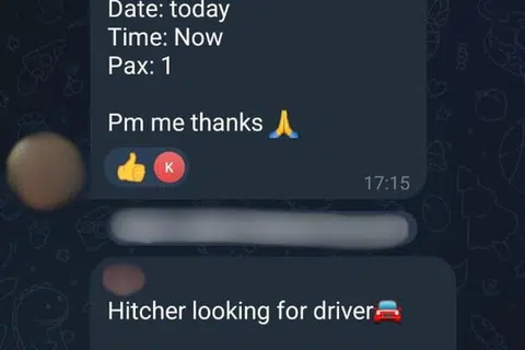 Penumpang boleh melayari kumpulan ‘chat’ Telegram untuk mendapatkan khidmat pengangkutan tidak berlesen. 