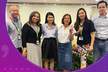 USAHA SEPASUKAN: Sebahagian anggota pasukan OPGO MSF dan Perkhidmatan GovTech, (dari kiri) Encik  Wilson Onn (GT), Cik Zanariah Sallehuddin (GT), Cik Lynna Ong (MSF), Cik Jenny Chew (MSF), Cik Caroline Tan (GT) dan Encik Chia Kwock Yoong (GT).