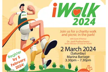 Acara amal iWalk 2024 anjuran Hospital Masyarakat SingHealth (SCH) ini antara lain bertujuan mengumpul dana untuk menyokong pesakit kurang bernasib baik serta keluarga dan/atau penjaga mereka yang memerlukan.