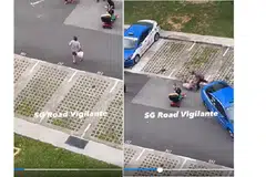 SALING BERTUMBUK: Dalam sebuah video yang dimuat naik di Facebook, dua lelaki dilihat bertumbukan dan menggunakan mop.