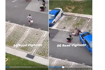 SALING BERTUMBUK: Dalam sebuah video yang dimuat naik di Facebook, dua lelaki dilihat bertumbukan dan menggunakan mop.