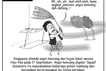 Singapura dilanda aingin kecang dan hujan lebat pada 17 September.