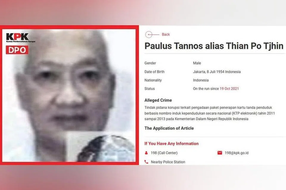 Paulus Tannos ditangkap di Singapura pada 17 Januari selepas terlibat dalam skandal rasuah besar melibatkan projek kad pengenalan elektronik (e-KTP) Indonesia.