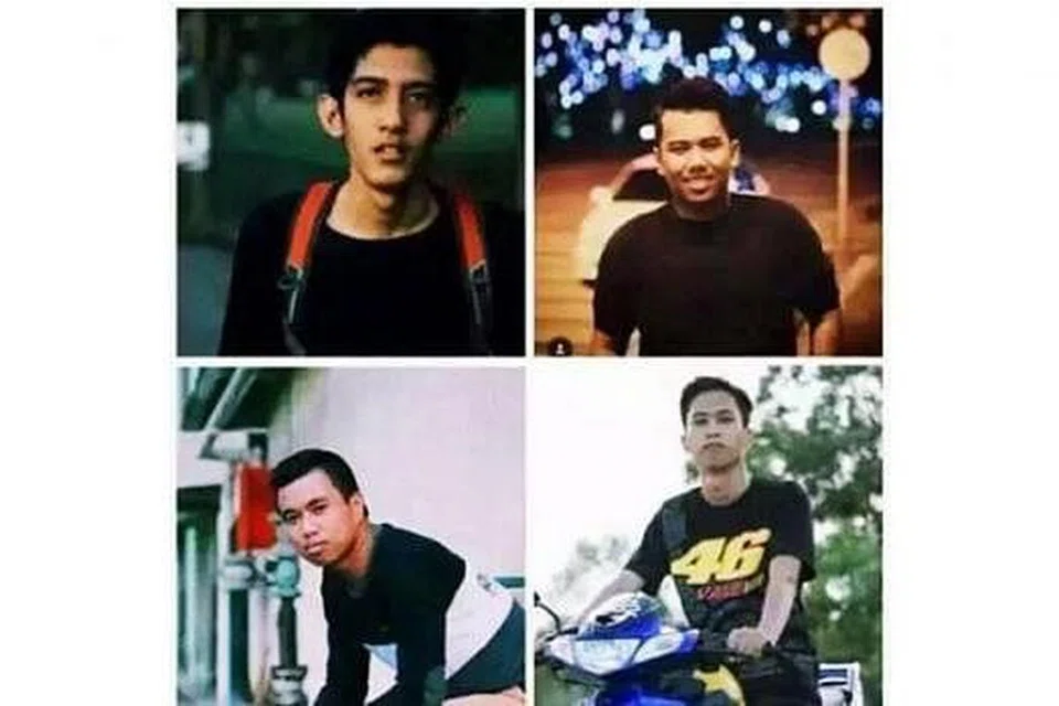 RAKAN BAIK SEJAK KECIL: (Dari atas, kiri, ikut putaran jam) Encik Nik Shakir, Encik Muhammad Asyraf, Encik Abu Izzani dan Encik Luqman dilaporkan hilang sejak lapan hari lalu. - Foto THE STAR