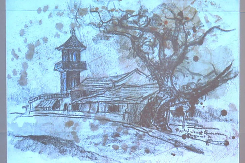 SEMATKAN PUISI: Lukisan Dr Ho Chee Lick, Masjid Jamek Queenstown, menanti puisi untuk disematkan.