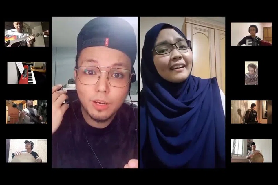 SANJUNGAN PENYEJUK HATI: Klip video lagu duet tradisional 'Hati Ke Hati' dinyanyikan Hyrul Anuar (petak utama, kiri) dan Anis Qurratu'aini (kanan) daripada kumpulan AltoAura sebagai sanjungan buat pekerja barisan hadapan yang gigih menentang wabak Covid-19. Irama menyejukkan hati ini juga merupakan satu eksperimen kumpulan yang meneroka teknik menyatukan rakaman video individu dari rumah masing-masing. - Foto ihsan ALTOAURA