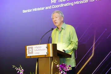 Tetamu terhormat Rahat Kumpulan Pemulihan Keagamaan (RRG) ke-19, Menteri Kanan yang juga Menteri Penyelaras Bagi Keselamatan Negara, Encik Teo Chee Hean berucap di hadapan sekitar 40 hadirin. Rahat tahunan RRG telah berlangsung di Shangri-La Rasa Sentosa pada 29 Mei. 