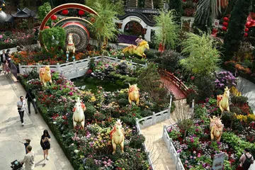 TAMAN TRADISIONAL: Pameran ‘Spring Blossoms: Gallop Into Prosperity’ di Gardens by the Bay dihiasi dengan lebih 10,000 jenis bunga dan tumbuh-tumbuhan.