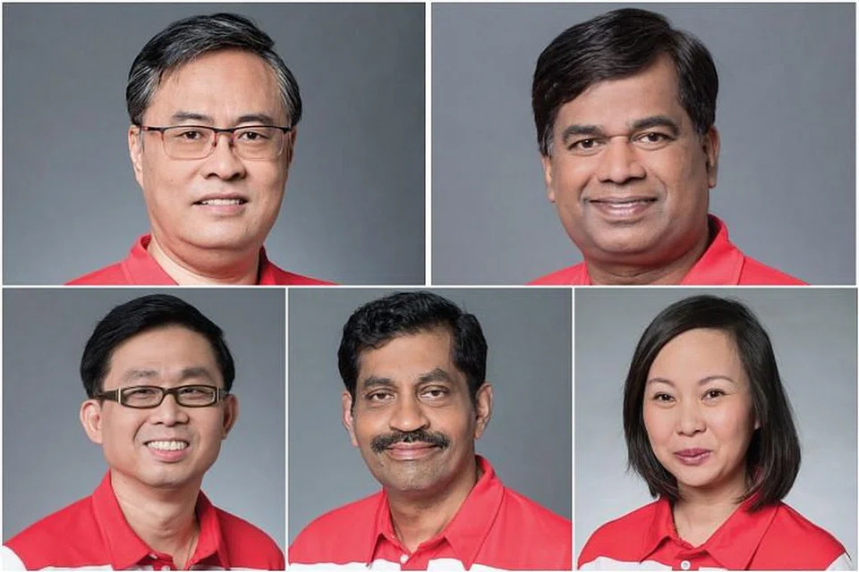(Mengikut putaran jam, dari kiri) Calon PSP baru Michael Chua, Kumaran Pillai, Wendy Low, Nadarajah Loganathan dan Damien Tay.
