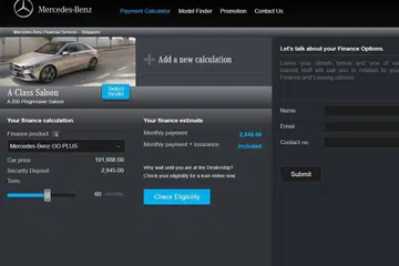 WADAH KIRAAN: Laman Mercedes Benz antara lain menyediakan wadah kiraan bayaran pajakan. - Foto DAIMLER AG