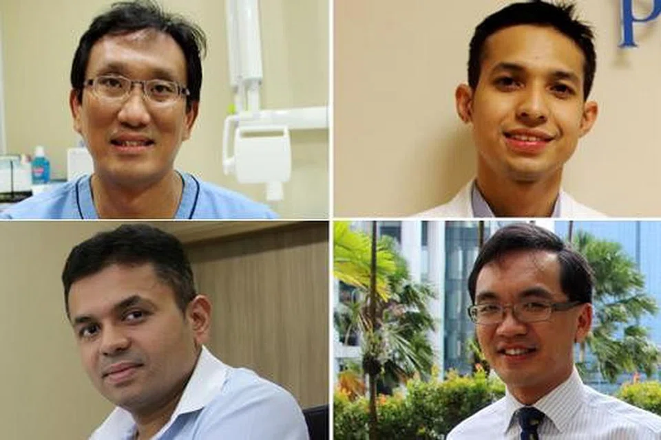 PENCERAMAH PAKAR KESIHATAN DARIPADA HOSPITAL TAN TOCK SENG: (Dari kiri, atas) Konsultan Klinik Gigi, Dr Chung Tze Onn; Ahli Fisioterapi Kanan, Encik Ahmad Zaki Hairodin; (dari kiri, bawah) Konsultan Jabatan Ortopedik, Penolong Profesor Adjung Hitendra K. Doshi; dan Konsultan Jabatan Otorinolaringologi (Telinga, Hidung dan Tekak), Dr Ho Eu Chin; turut menjawab kemusykilan peserta dalam Seminar Kesihatan Berita Harian hari ini. - Foto-foto fail