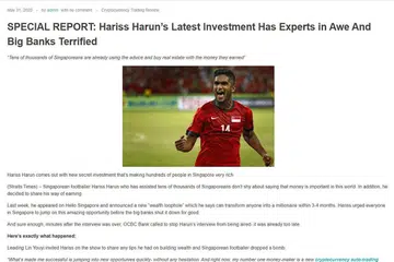 TIDAK BENAR: Tangkap layar laman yang mendakwa mendapat sokongan daripada Hariss Harun bagi satu skim pelaburan, yang turut menyiarkan gambar beliau. - Tangkap layar daripada INTERNET.