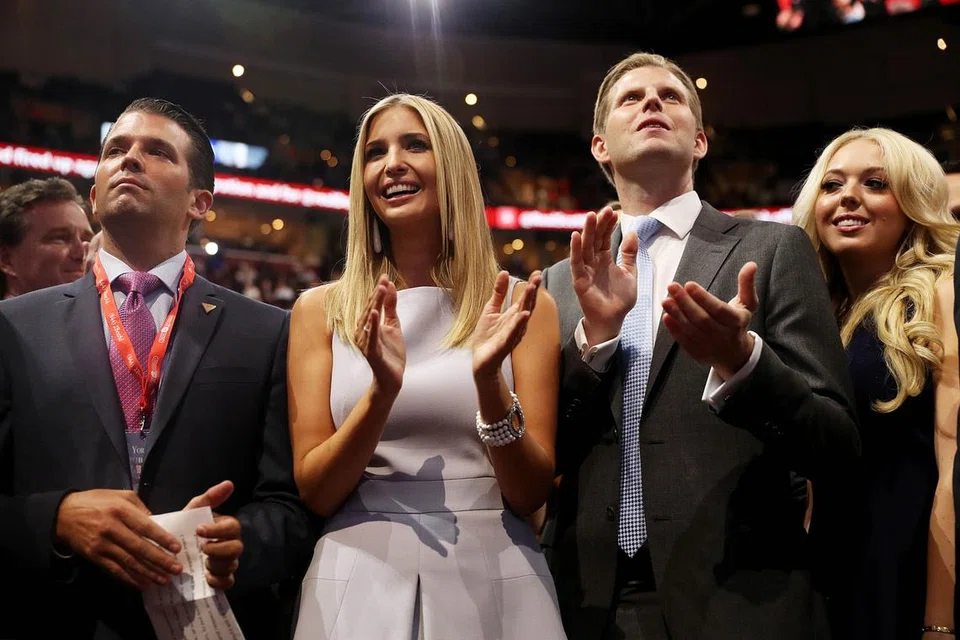 SOKONGAN ANAK-ANAK: Anak-anak Encik Trump - dari kiri Encik Donald Trump Jr., Cik Ivanka Trump, Encik Eric Trump dan Cik Tiffany Trump sewaktu Konvensyen Republikan semalam. 