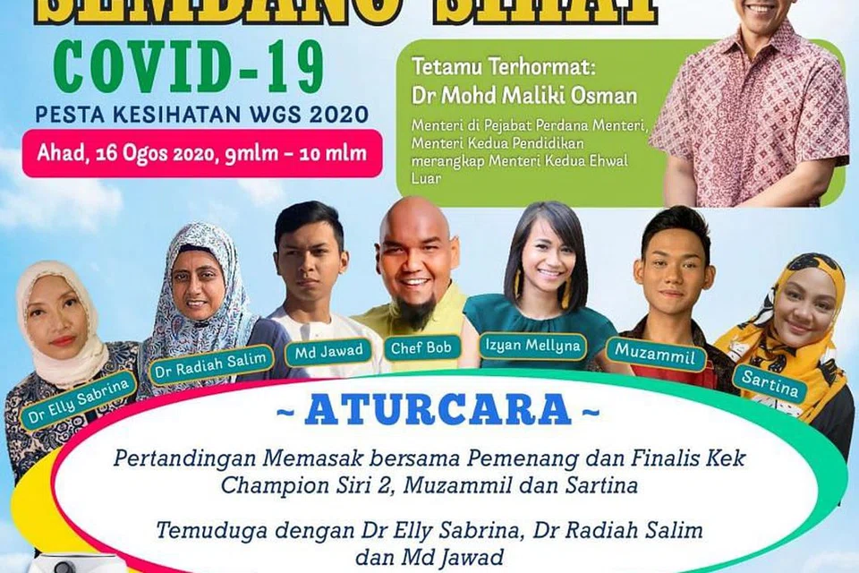  Sesi Sembang Sihat akan berlangsung dari 9 hingga 10 malam dan boleh ditonton di Facebook Wisma Geylang Serai (WGS). 