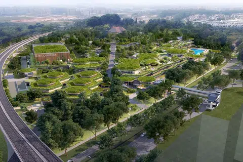 TARIKAN TERSENDIRI: Lakaran artis Bukit Canberra yang akan memaparkan kemudahan seperti kolam renang dan sebuah pusat penjaja. - Foto HAB MASYARAKAT DAN SUKAN SEMBAWANG