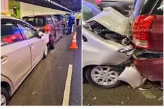 Kemalangan di KPE itu melibatkan lapan kereta dan sebuah van. - Foto FACEBOOK SINGAPORE ROAD ACCIDENTS