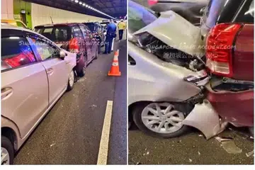 Kemalangan di KPE itu melibatkan lapan kereta dan sebuah van. - Foto FACEBOOK SINGAPORE ROAD ACCIDENTS