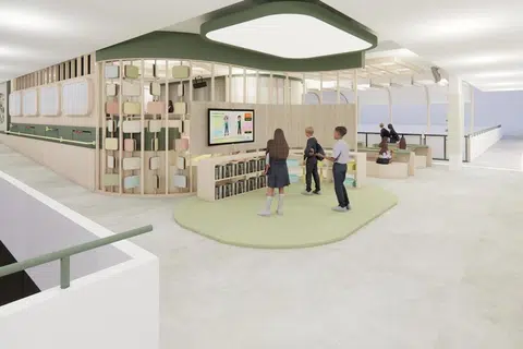 Ruang pembelajaran dilengkapi dengan kemudahan seperti skrin LED besar untuk pembelajaran gamifikasi dan dinding motivasi.