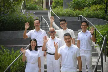 Pasukan PAP untuk GRC Tampines dianggotai (dari kiri) Dr Charlene Chen, Dr Koh Poh Koon, Encik Masagos Zulkifli Masagos Mohamad, Encik Baey Yam Keng, dan Encik David Neo. Calon PAP bagi SMC Tampines Changkat adalah Encik Desmond Choo (kanan).