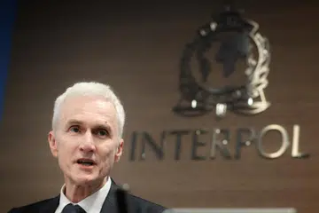 Setiausaha Agung, Interpol, Encik Jurgen Stock, ketika bercakap dengan pihak media di pejabat Interpol di Napier Road, pada 27 Mac.