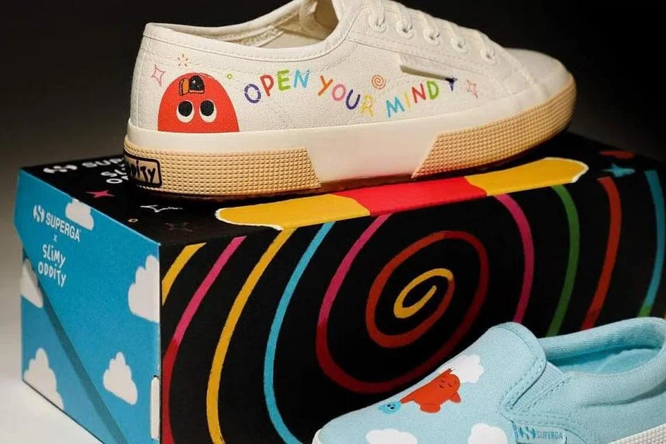 
BERWARNA-WARNI: Koleksi Superga X Slimy Oddity menawarkan tiga reka bentuk untuk kasut dewasa dan dua untuk kasut kanak-kanak.