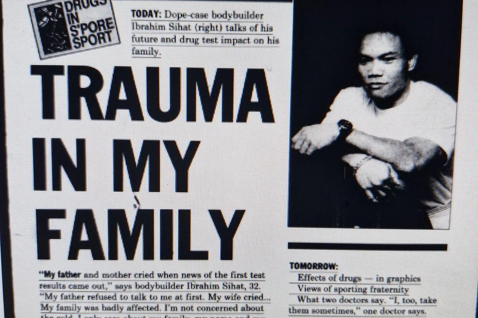 Muka hadapan akhbar, ‘The New Paper’ pada 26 Oktober 1989 yang membuat liputan mengenai Ibrahim Sihat serta ujian air kencingnya yang positif bahan perangsang atau ‘stimulant’ selepas Sukan SEA Malaysia 1989.