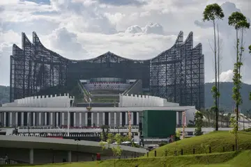 Kawasan pembinaan ibu kota baru Indonesia, yang dikenali sebagai Ibu Kota Nusantara (IKN), di Sepaku, wilayah Kalimantan Timur, Indonesia. 
