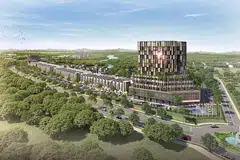 KOTA DIGITAL BARU: Inilah gambaran Nongsa D-Town, kota digital baru yang direka oleh Surbana Jurong seluas 62 hektar dan terletak di Batam. Tempat ini dijangka mampu menampung 8,000 pekerja dan keperluan mereka termasuk tempat tinggal, pusat latihan digital, menara pejabat, pusat gaya hidup dan hotel. - Foto SINAR MAS LAND