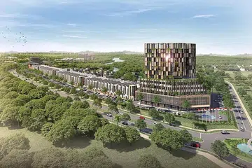 KOTA DIGITAL BARU: Inilah gambaran Nongsa D-Town, kota digital baru yang direka oleh Surbana Jurong seluas 62 hektar dan terletak di Batam. Tempat ini dijangka mampu menampung 8,000 pekerja dan keperluan mereka termasuk tempat tinggal, pusat latihan digital, menara pejabat, pusat gaya hidup dan hotel. - Foto SINAR MAS LAND