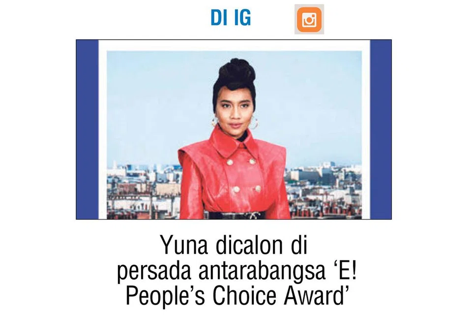 Yuna dicalon di persada antarabangsa 'E! People's Choice Award'