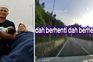 Encik Muhamad Uqbah Bahari dan isteri, Cik Nur Azrinahanim Ramli, menyambut kelahiran cahaya mata keempat. (Gambar kanan) Tangkap layar video kamera papan pemuka (dashcam) yang menarik perhatian netizen dan berjaya meraih 6.8 juta tontonan.