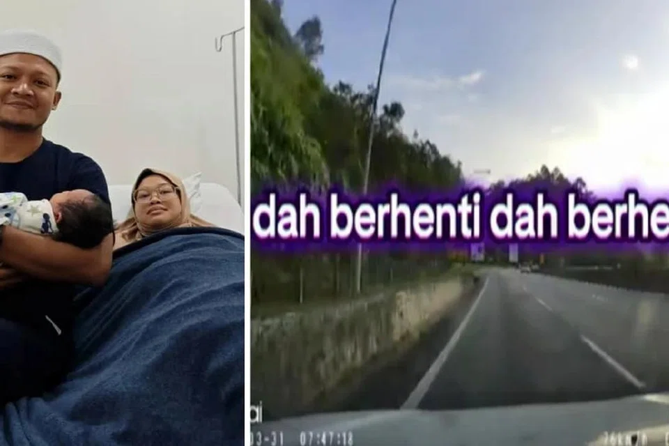 Encik Muhamad Uqbah Bahari dan isteri, Cik Nur Azrinahanim Ramli, menyambut kelahiran cahaya mata keempat. (Gambar kanan) Tangkap layar video kamera papan pemuka (dashcam) yang menarik perhatian netizen dan berjaya meraih 6.8 juta tontonan.
