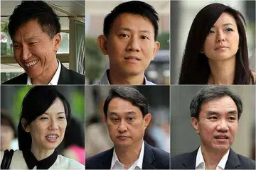 KES PECAH AMANAH: Ikut putaran jam, dari kiri atas: Kong Hee, Tan Ye Peng, Serina Wee, John Lam, Chew Eng Han, Sharon Tan. - Foto THE STRAITS TIMES