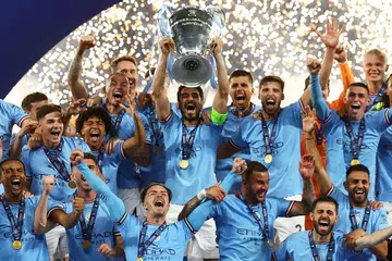 JULANG PIALA: Manchester City memenangi tiga kejuaraan musim ini dengan Liga Juara-Juara menjadi kemenangan terbaharu mereka selepas menewaskan Inter Milan 1-0 di Stadium Olimpik Atatürk di Istanbul, Turkey, awal pagi Ahad waktu Singapura.   