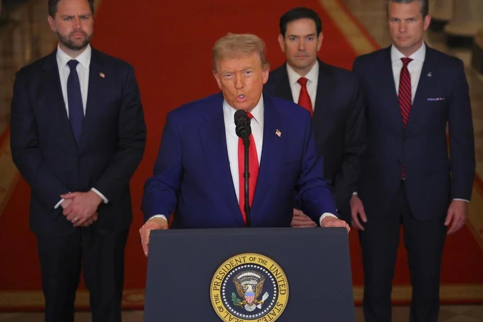 Presiden Donald Trump menyampaikan ucapan kepada negara di Rumah Putih di Washington, DC, pada 21 Jun.