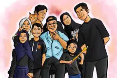 Ilustrasi digital karya Aniq yang kemudian dicetak menjadi sepanduk untuk acara perjumpaan keluarga di Pantai Changi.