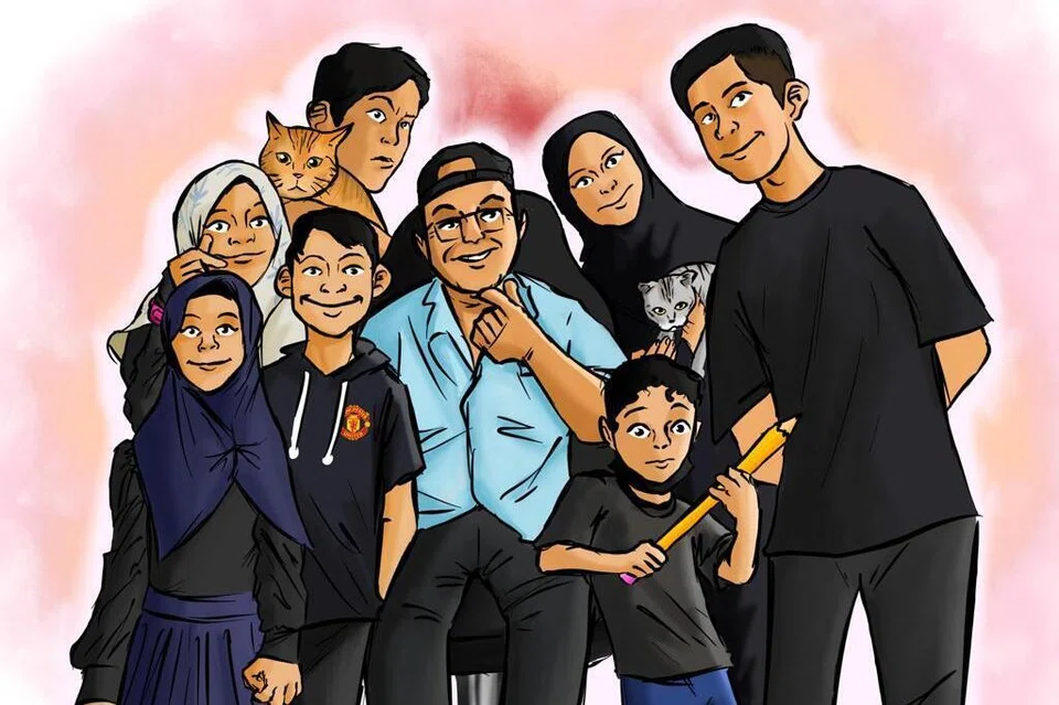 Ilustrasi digital karya Aniq yang kemudian dicetak menjadi sepanduk untuk acara perjumpaan keluarga di Pantai Changi.