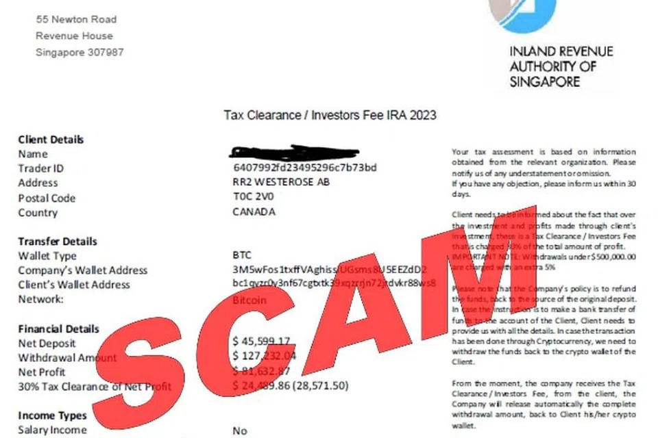 SURAT PENIPUAN: Surat penipuan yang kononnya dari Iras mendakwa bahawa Iras menerima laporan mengenai pelaburan penerima surat dalam wadah mata wang kripto “Coins Capital”.