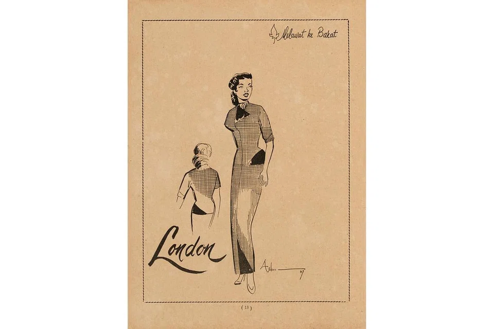 PENGARUH FESYEN: Gaya fesyen Barat mengilhamkan beberapa orang Melayu tempatan. Pada 1954 misalnya, majalah Fesyen memaparkan lakaran mingguan fesyen Melayu yang diilhamkan beberapa bandar dan negara Barat termasuk Switzerland, United Kingdom dan Russia. - Foto MALAY HERITAGE CENTRE