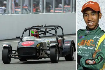 BERBAKAT BESAR: Daim (gambar kanan) memenangi kesemua lima perlumbaan siri Caterham yang disertainya sejauh ini termasuk perlumbaan ketiga di Sepang pada Ogos lalu (gambar kiri). - Foto-foto IMRAN BAGHA, FAIL