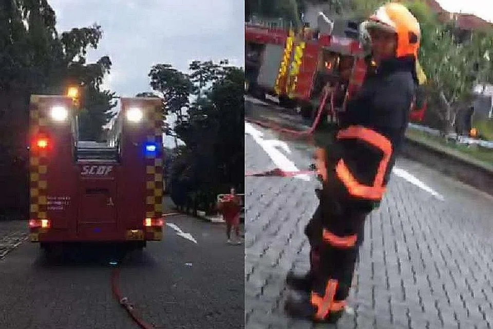 DIJILAT API: Pegawai SCDF di Kelab Polo Singapura apabila sebuah bilik sauna dijilat api kelmarin. - Foto DARIPADA VIDEO DI PERISCOPE/PRISCILLA LIM